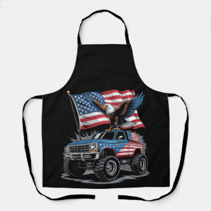 4th Of July Patriotic Eagle Monster Truck American Apron