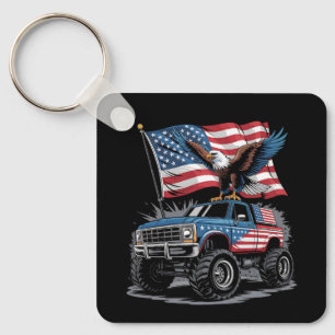 4th Of July Patriotic Eagle Monster Truck American Key Ring
