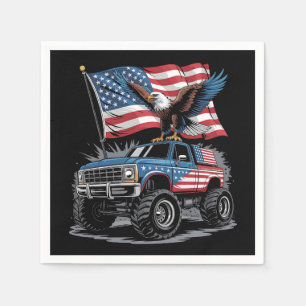 4th Of July Patriotic Eagle Monster Truck American Napkin