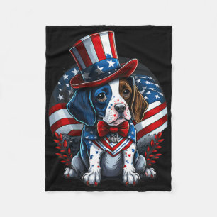 4th Of July Patriotic English Pointer Dog Us Flag Fleece Blanket