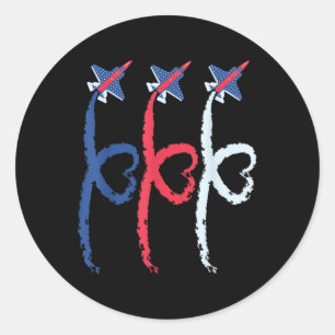 4th Of July Patriotic Fighter Heart Aeroplane Usa Classic Round Sticker