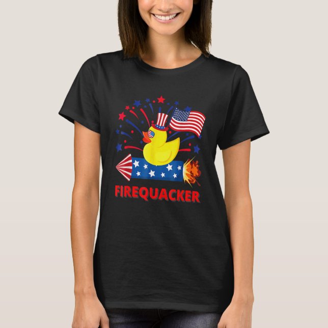 4th Of July Patriotic Firecracker Rubber Duck Fire T-Shirt (Front)