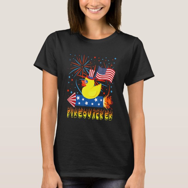 4th Of July Patriotic Firecracker Rubber Duck Fire T-Shirt (Front)