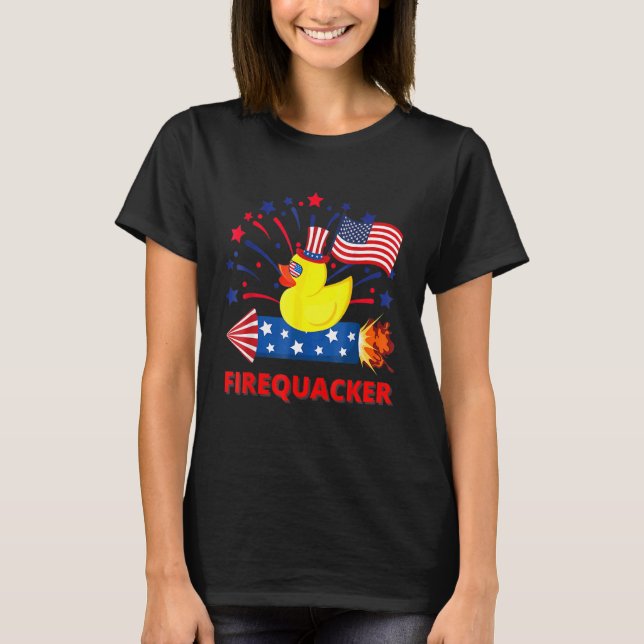 4th Of July Patriotic Firecrackers Rubber Duck Fir T-Shirt (Front)