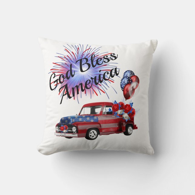4th of July Patriotic Fireworks Red White and Blue Cushion (Front)