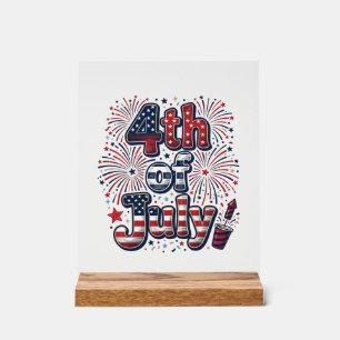 4th of July Patriotic Fireworks Vintage Shirt Desi Acrylic Sign