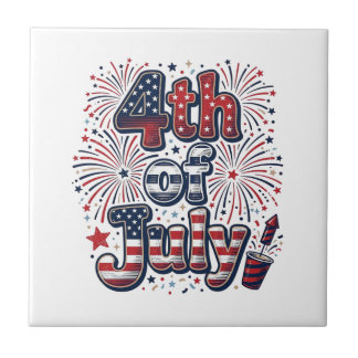 4th of July Patriotic Fireworks Vintage Shirt Desi Ceramic Tile
