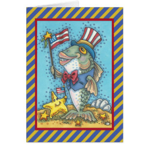 4TH OF JULY PATRIOTIC FISH GREETING CARD Verse