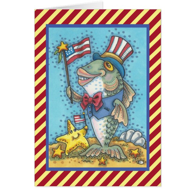 4TH OF JULY PATRIOTIC FISH GREETING CARD Verse (Front)