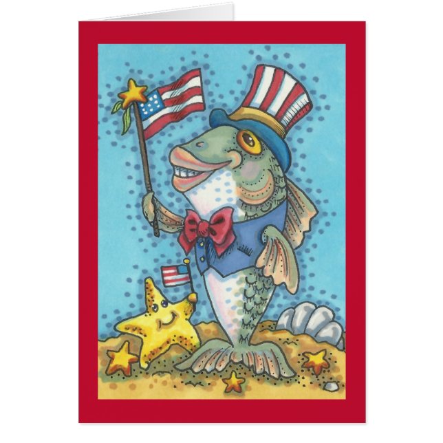 4TH OF JULY PATRIOTIC FISH GREETING CARD Verse (Front)