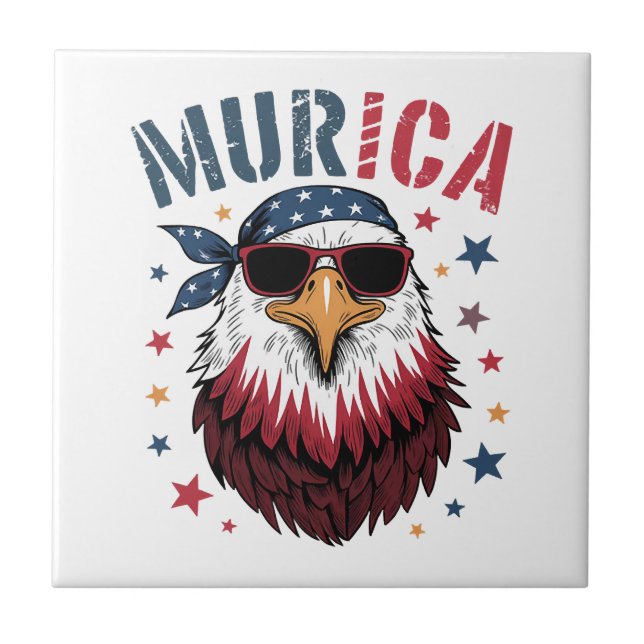 4th of July Patriotic Funny Eagle USA Ceramic Tile (Front)