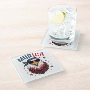 4th of July Patriotic Funny Eagle USA Glass Coaster