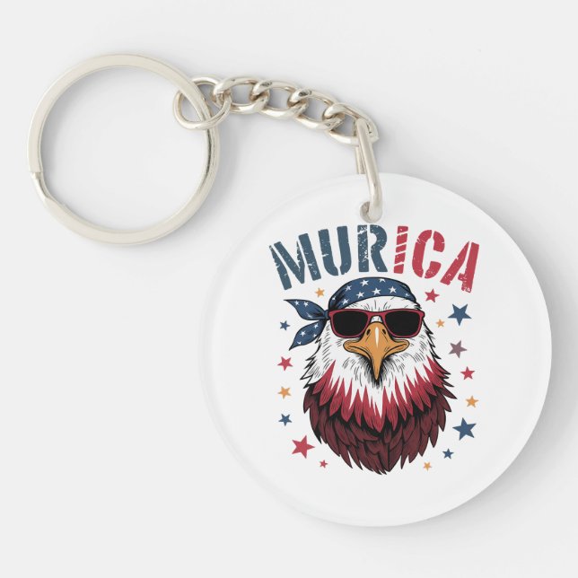 4th of July Patriotic Funny Eagle USA Key Ring (Front)