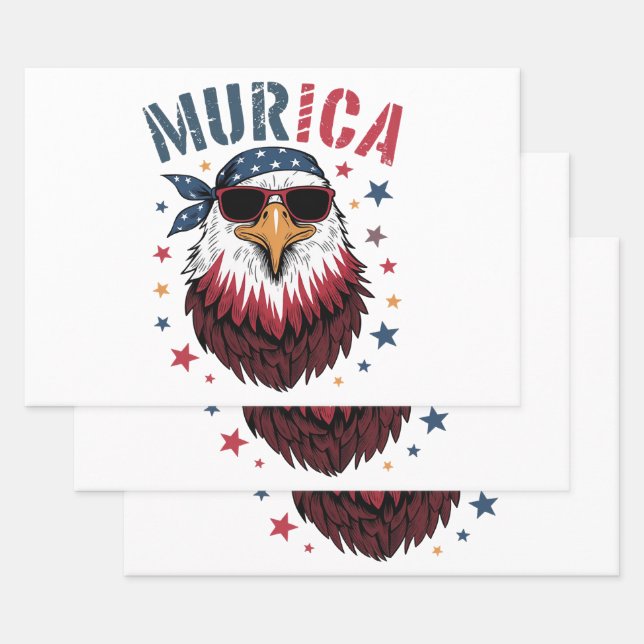 4th of July Patriotic Funny Eagle USA Wrapping Paper Sheet (Set)