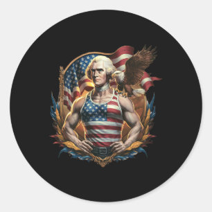 4th Of July Patriotic Funny George Washington July Classic Round Sticker
