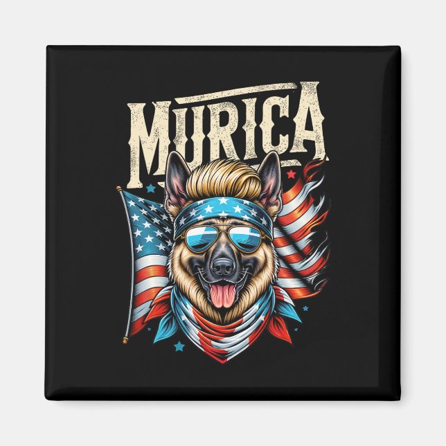 4th Of July Patriotic Funny German Shepherd July 4 Magnet (Front)