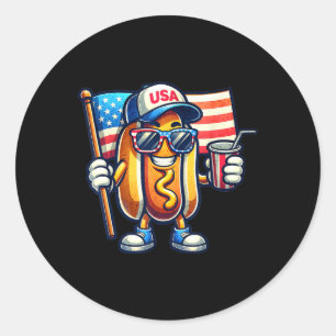 4th Of July Patriotic Funny Hot Dog Usa Flag Fourt Classic Round Sticker