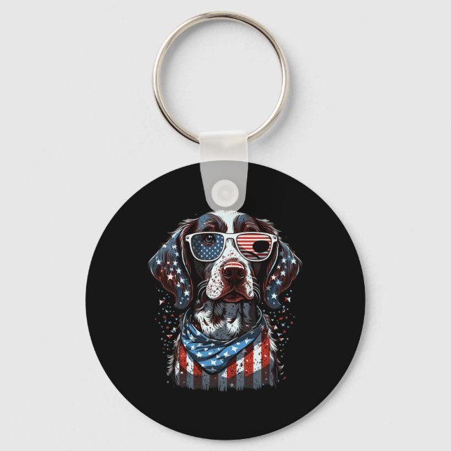 4th Of July Patriotic German Shorthaired Pointer D Key Ring (Front)