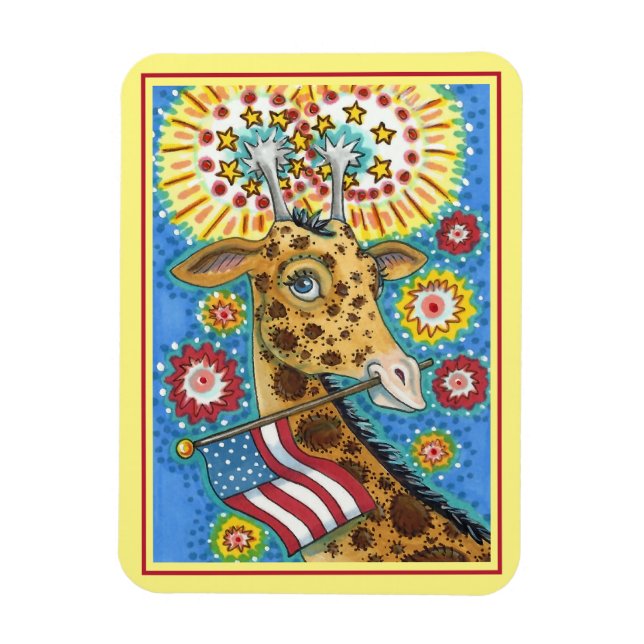4TH OF JULY PATRIOTIC GIRAFFE & FIREWORKS Cute Fun Magnet (Vertical)