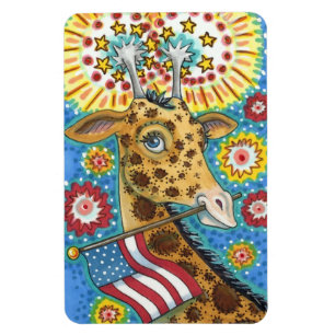 4TH OF JULY PATRIOTIC GIRAFFE & FIREWORKS Cute Fun Magnet