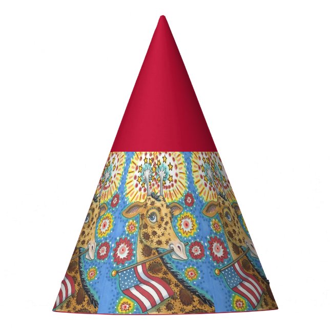 4TH OF JULY PATRIOTIC GIRAFFE, HOLIDAY PARTY HAT (Front)