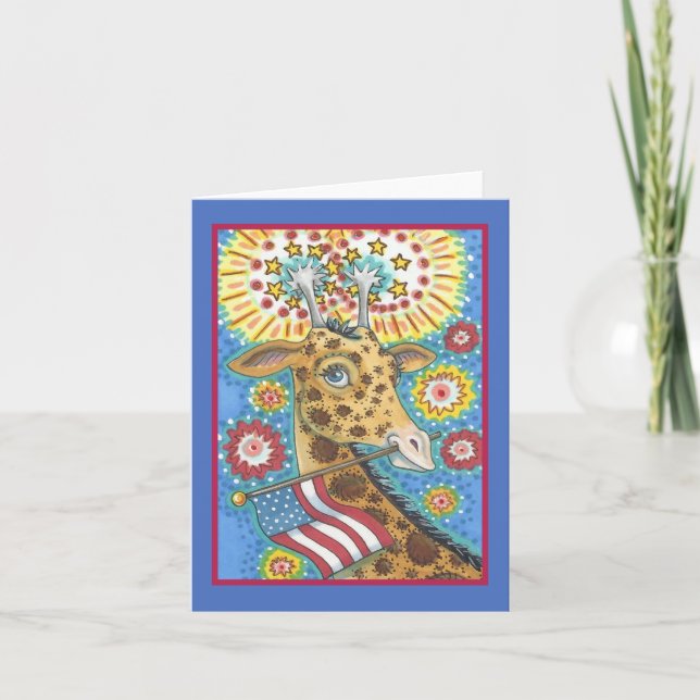 4TH OF JULY, PATRIOTIC GIRAFFE NOTE CARD Blank (Front)