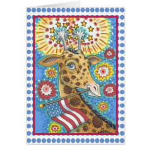 4TH OF JULY, PATRIOTIC GIRAFFE NOTE CARD Blank