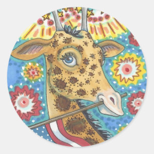 4th OF JULY PATRIOTIC GIRAFFE STICKERS Rnd, Sheet