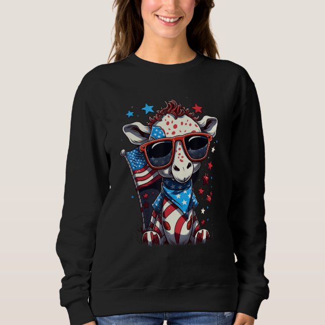 4th of July Patriotic Giraffe US Flag Sweatshirt (Front)