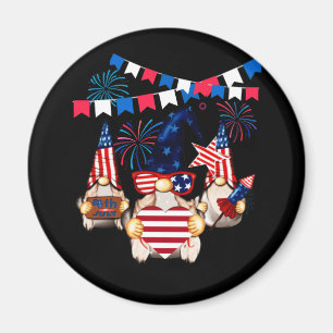 4th Of July Patriotic Gnomes Funny Cute USA Flag Magnet