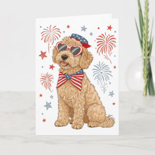 4th Of July Patriotic Goldendoodle Coquette Bow Us Card