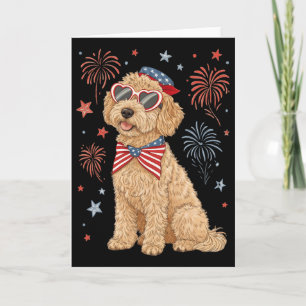 4th Of July Patriotic Goldendoodle Coquette Bow Us Card