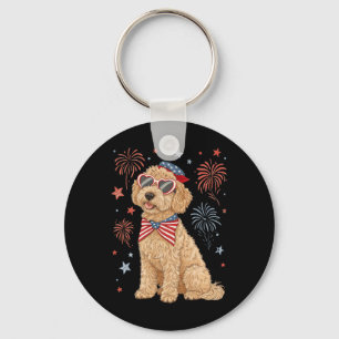 4th Of July Patriotic Goldendoodle Coquette Bow Us Key Ring