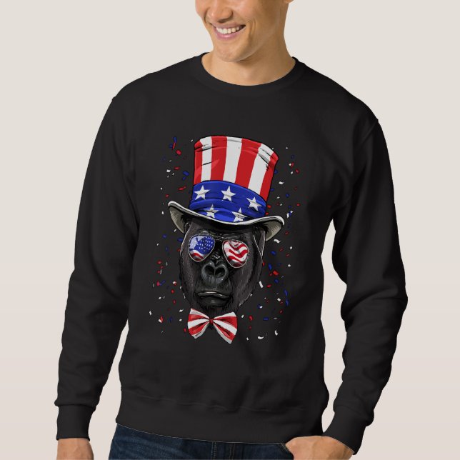 4th of July Patriotic Gorilla Wearing USA Flag Sun Sweatshirt (Front)