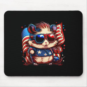 4th Of July Patriotic Hamster Us Flag Mouse Pad