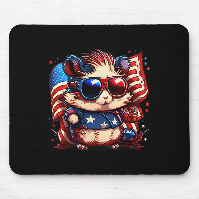4th Of July Patriotic Hamster Us Flag  Mouse Pad (Front)