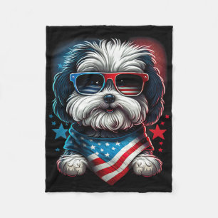 4th Of July Patriotic Havanese Dog Us Flag Fleece Blanket