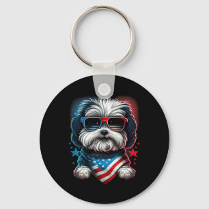 4th Of July Patriotic Havanese Dog Us Flag Key Ring