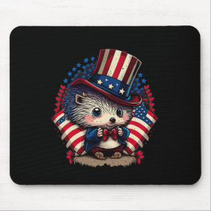 4th Of July Patriotic Hedgehog Us Flag Mouse Pad