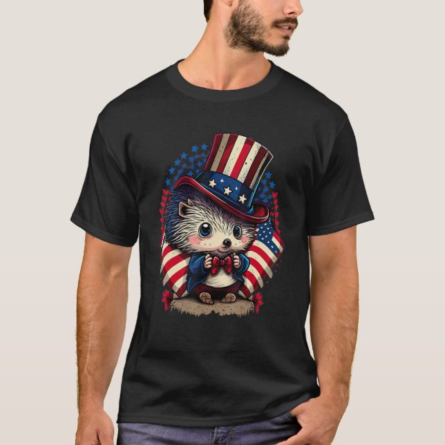 4th of July Patriotic Hedgehog US Flag T-Shirt (Front)