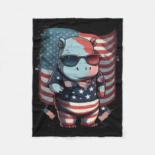 4th Of July Patriotic Hippo Us Flag Fleece Blanket
