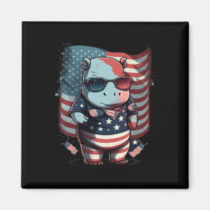 4th Of July Patriotic Hippo Us Flag Magnet