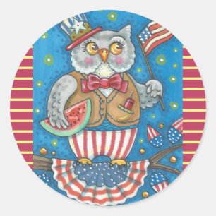 4TH OF JULY PATRIOTIC HOOT OWL STICKERS Rnd *Sheet