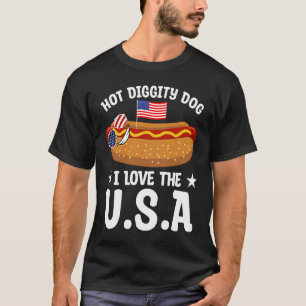 4th of July Patriotic Hotdog Hot Diggity Dog I Lov T-Shirt