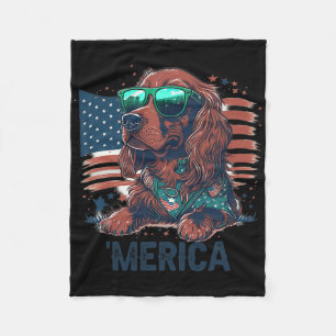 4th Of July Patriotic Irish Setter Dog Merica Fleece Blanket