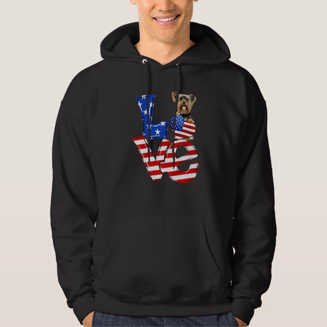 4th Of July Patriotic Love Yorkshire Terrier Ameri Hoodie (Front)