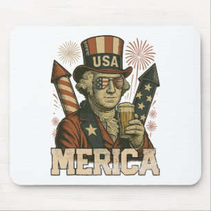 4th Of July Patriotic Merica George Washington Jul Mouse Pad