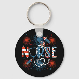 4th Of July Patriotic Nurse Circle Key Ring
