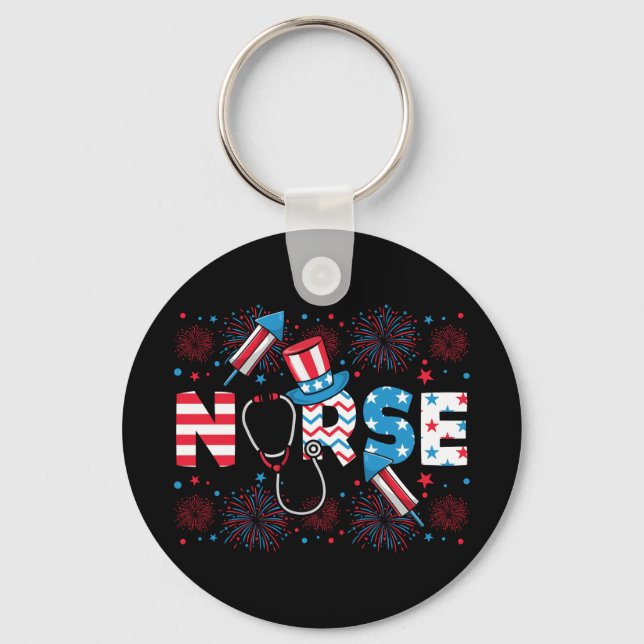 4th Of July Patriotic Nurse Circle Key Ring (Front)