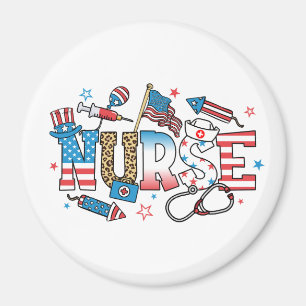 4th Of July Patriotic Nurse Circle Magnet